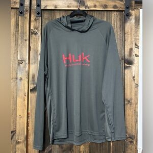 Huk Charcoal Hoodie with Red Logo